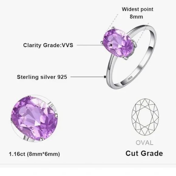 🆕New Delicate Amethyst Gemstone Ring, 925 Sterling Silver Ring Statement Ring - Picture 7 of 7